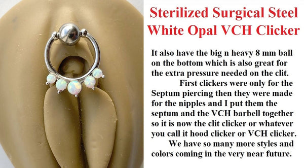 Sterilized Surgical Steel 5 Opals VCH CLICKER 14g Barbell w Heavy Ball.