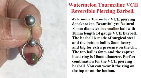 Watermelon Tourmaline Reversible Door Knocker VCH Piercing Barbell.