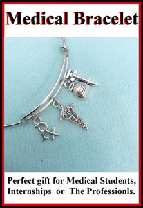 Medical Bracelet : Pharmacist & RN Related Charms Expendable Bangle.