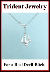 Devil's TRIDENT Silver Charm Silver Chain Lariat Necklace.