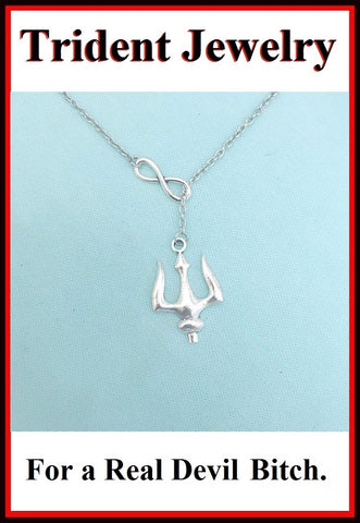 Devil's TRIDENT Silver Charm Silver Chain Lariat Necklace.