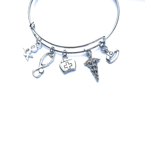 Medical Bracelet : Nurse Cap related Charms Expendable Bangle.