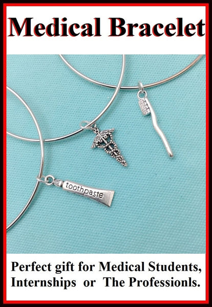 Medical Bracelet : 3 Dental Related Charms Expendable Bangles.