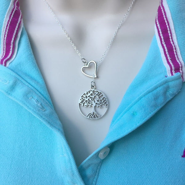 I Love Tree of Life Handcrafted Necklace Lariat Y Style.