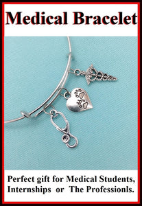 Medical Bracelet : Vet Tech Related Charms Expendable Bangle.