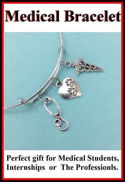 Medical Bracelet : Vet Tech Related Charms Expendable Bangle.