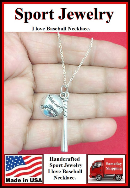 Baseball/Softball Bat & Ball Handcrafted Necklace.