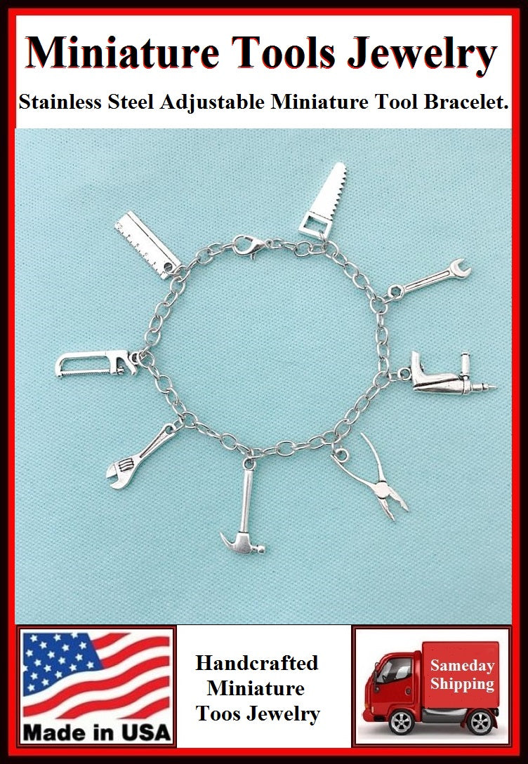 Miniature Tool Charms Stainless Steel Bracelet.