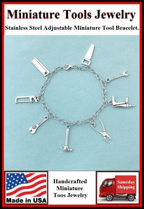 Miniature Tool Charms Stainless Steel Bracelet.