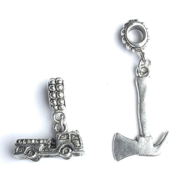 Firefighter Bracelet Charms : Fire Truck and Ax.