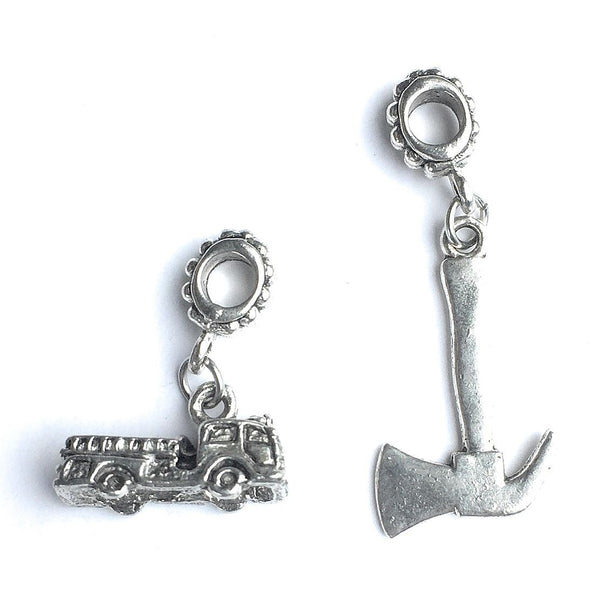 Firefighter Bracelet Charms : Fire Truck and Ax.