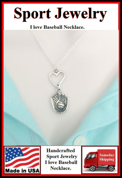 Baseball/Softball Heart & Mitt Handcrafted Necklace.
