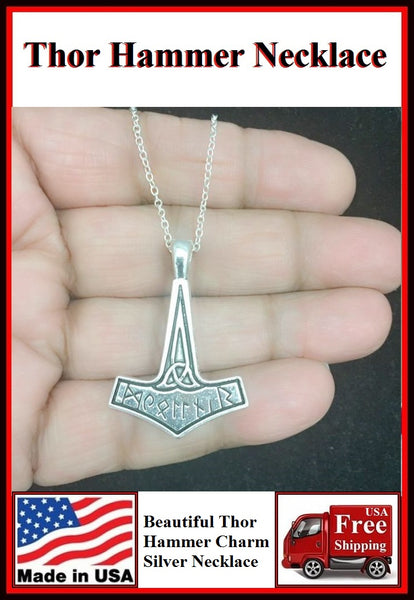 Beautiful THOR HAMMER Silver Charm Necklaces.
