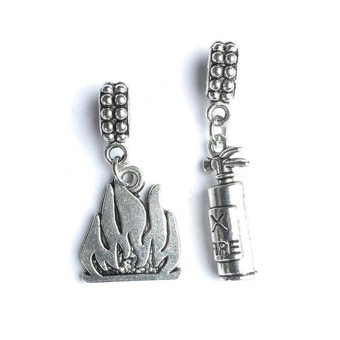 Firefighter Bracelet Charms : Fire Extinguisher & Fire Flames.