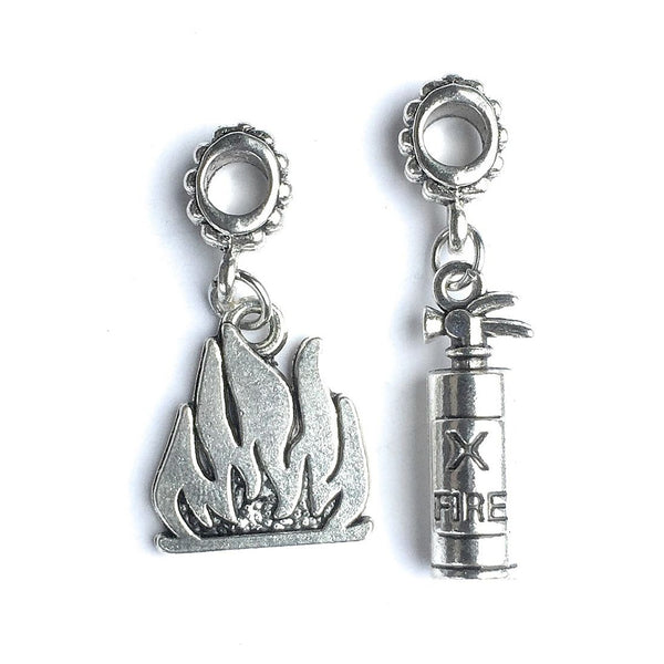 Firefighter Bracelet Charms : Fire Extinguisher & Fire Flames.