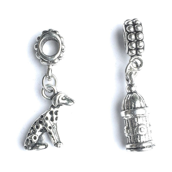 Firefighter Bracelet Charms : Fire Hydrant and Dalmatian Dog.
