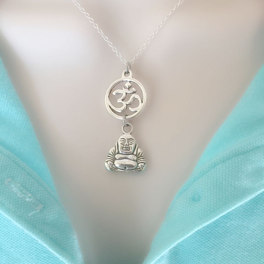 AUM OM with SITTING BUDDHA Charm Silver Chain ZEN Necklace