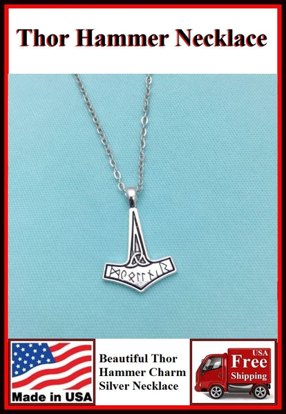 Beautiful THOR HAMMER Silver Charm Necklaces.