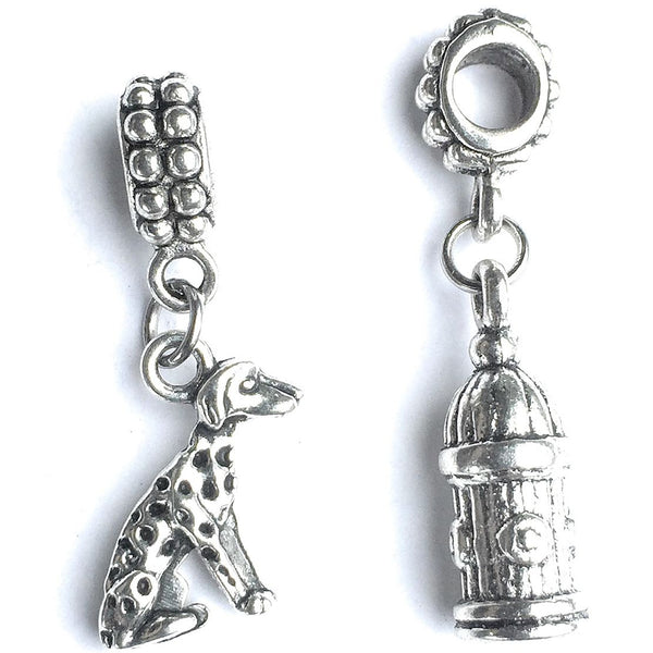 Firefighter Bracelet Charms : Fire Hydrant and Dalmatian Dog.