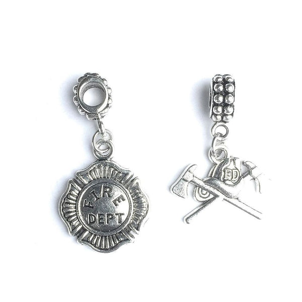 Firefighter Bracelet Charms : Fireman Logo and  Axes and Hat.