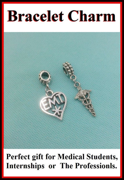 Medical Bracelet Charms : EMT Heart and Caduceus Charms.