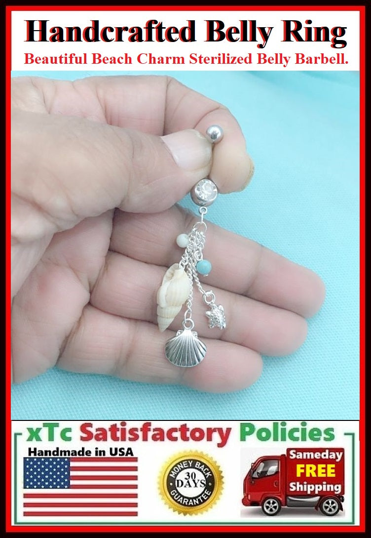 Surgical Steel Double Gems Belly Ring with BEACH CHAMS.