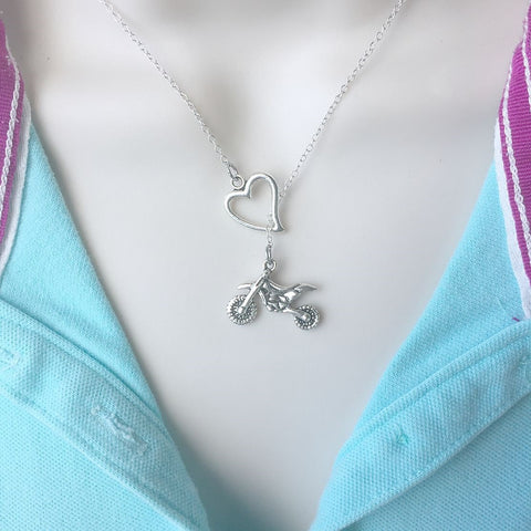 I Love Bike Silver Lariat Necklace.