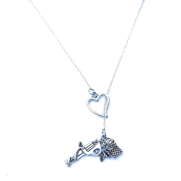 I Love Guns n Roses Silver Lariat Y Necklace.