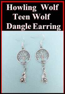 Teen Wolf; Tree of Life & Full Moon Howling Wolf Earrings.
