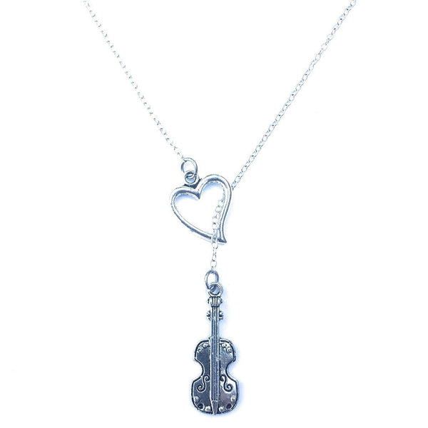 I Love Violin Silver Lariat Necklace.