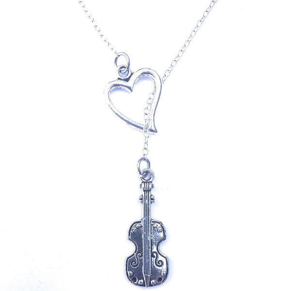 I Love Violin Silver Lariat Necklace.