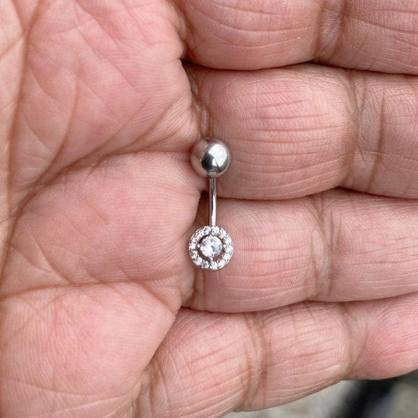 Sterilized Surgical Steel THIN 16g CZ Gem with Pave CZs VCH Piercing Barbell.