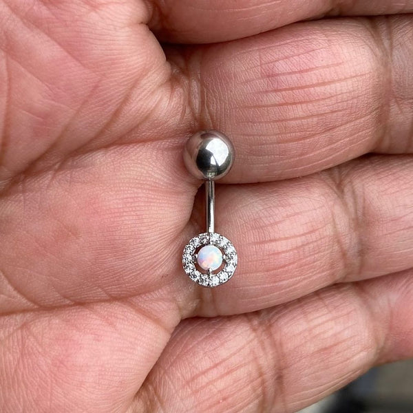Sterilized Surgical Steel THIN 16g OPAL Gem with Pave CZs VCH Piercing Barbell.