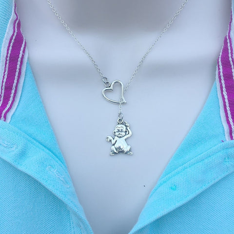 I Love Monkey Silver Lariat Y Necklace.