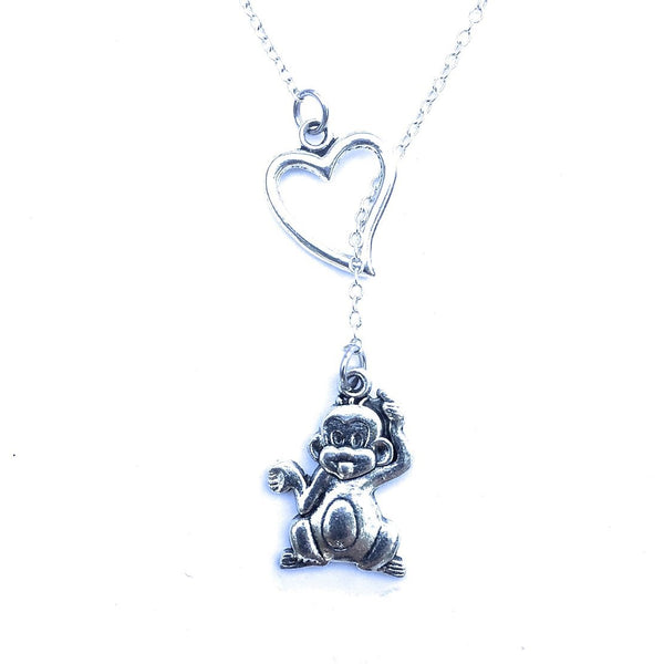 I Love Monkey Silver Lariat Y Necklace.