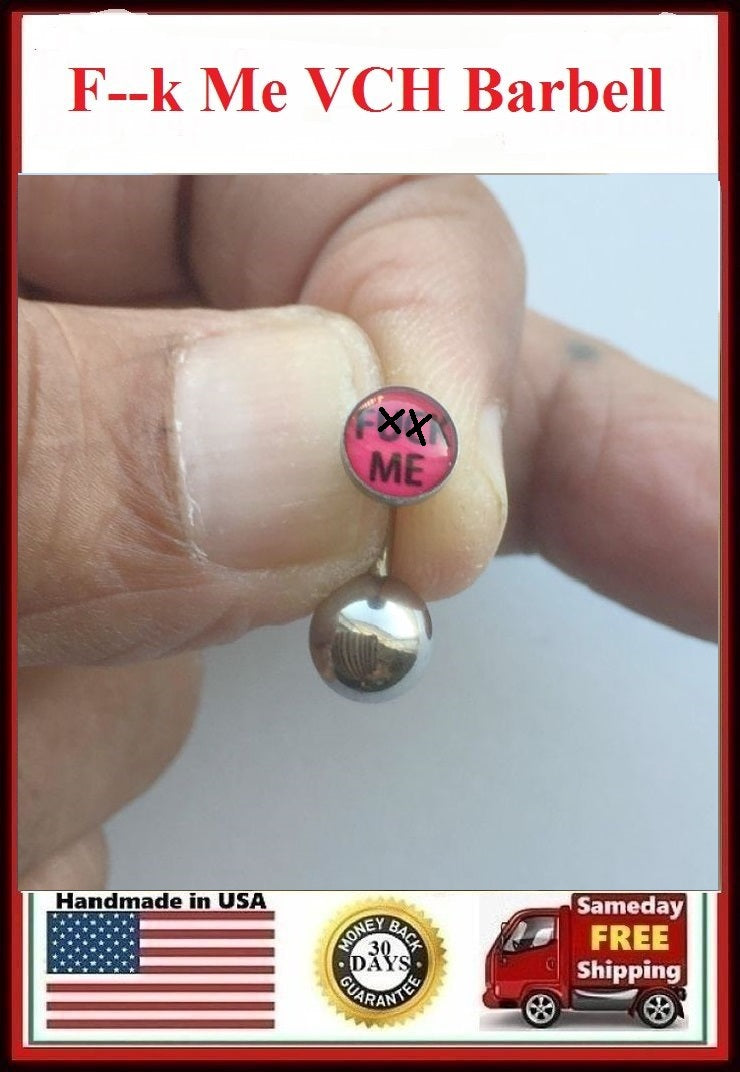 Red F--- ME Logo VCH HEAVY BALL Piercing Barbell for EXTRA PRESSURE