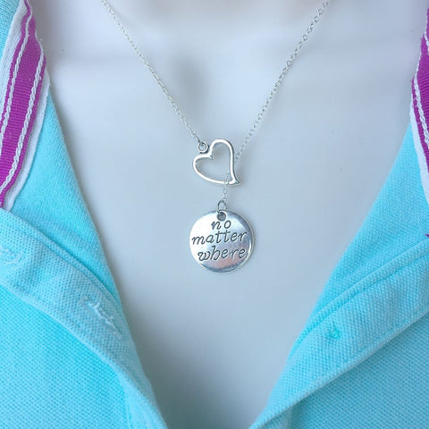 I Love You No Matter Where You Are Silver Lariat Y Necklace.