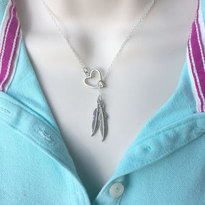 I Love Feathers Silver Lariat Necklace.