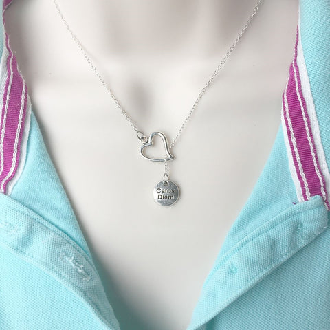 I Love Carpe diem Silver Lariat Necklace.