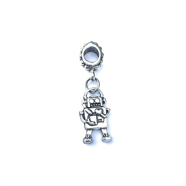 Silver Mini Robot Charm Bead for European and American Bracelet.