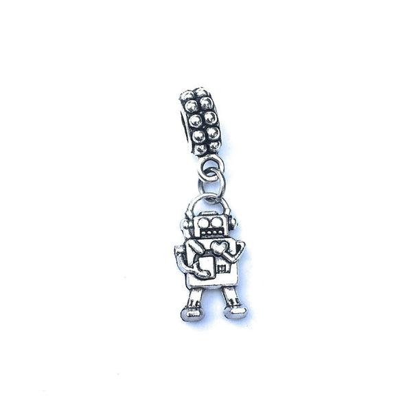 Silver Mini Robot Charm Bead for European and American Bracelet.