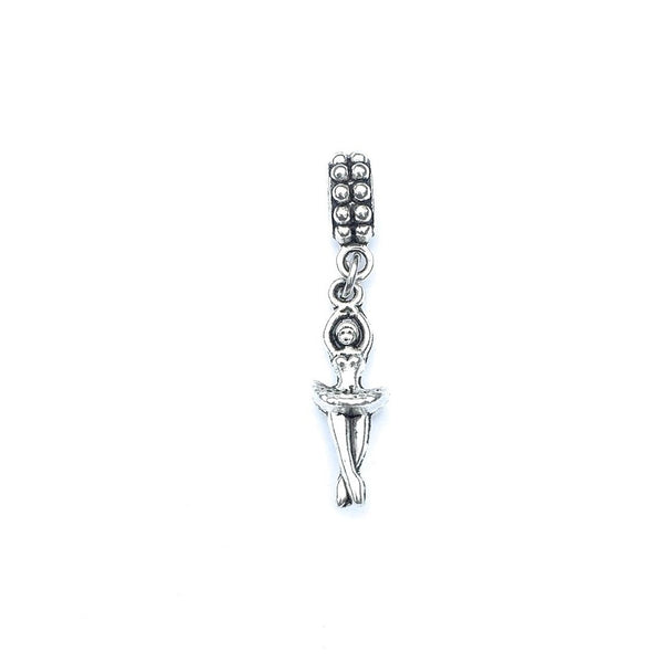 Handcrafted Silver Ballerina Charm Bead for Bracelet.