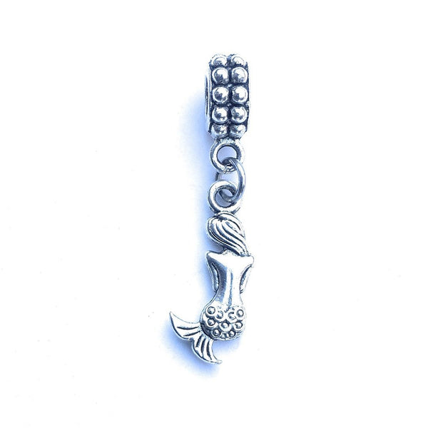 Handcrafted Silver Shy Mermaid Charm Bead for Bracelet.
