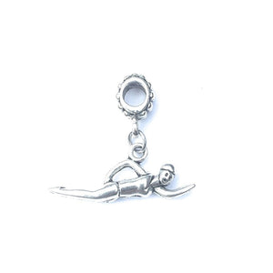 Handcrafted Silver Swimmer Charm Bead for Bracelet.