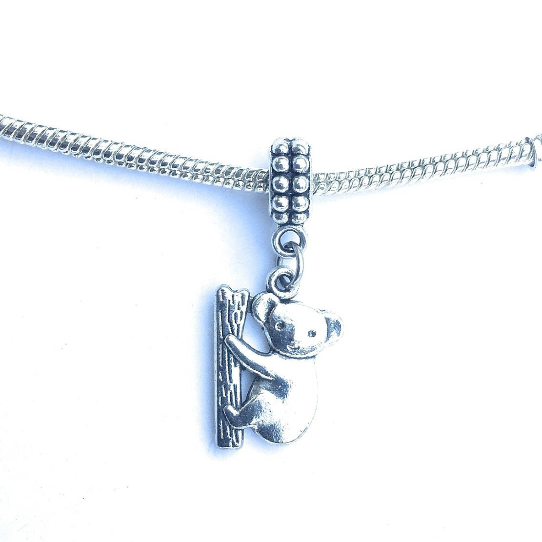Handcrafted Silver Koala Charm Bead for Bracelet.
