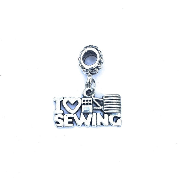 Silver I Love Sewing Charm Bead for European and American Bracelet.