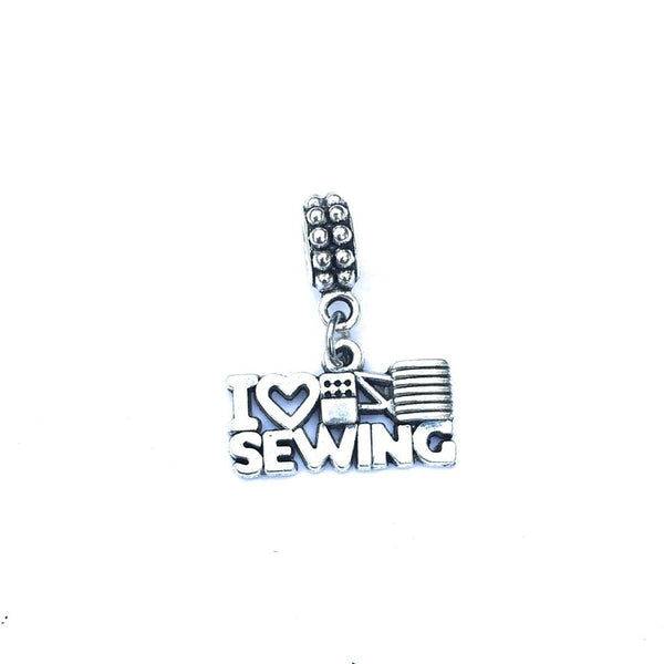Silver I Love Sewing Charm Bead for European and American Bracelet.