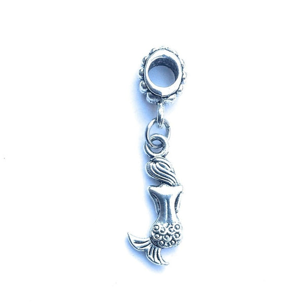 Handcrafted Silver Shy Mermaid Charm Bead for Bracelet.
