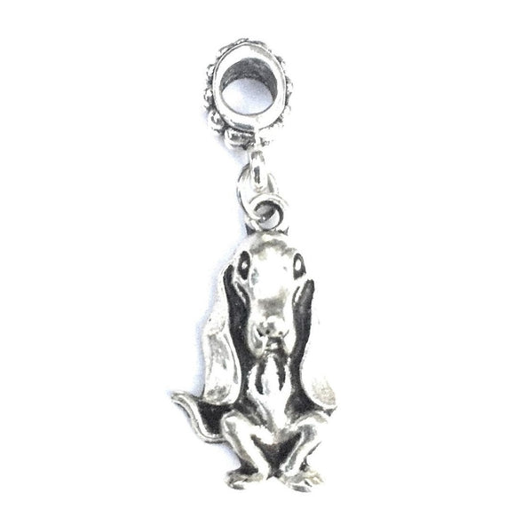 Silver Basset Hound Dog Charm Bead for Bracelet.