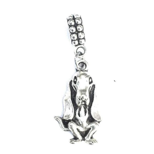 Silver Basset Hound Dog Charm Bead for Bracelet.